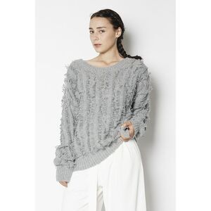 J.O.A. Los Angeles Fringe chunky knit Sweater Women's Sm Gray Crewneck Oversized